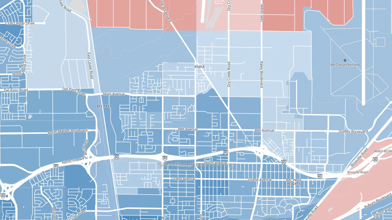 Robla, Sacramento, CA block-group political-lean map