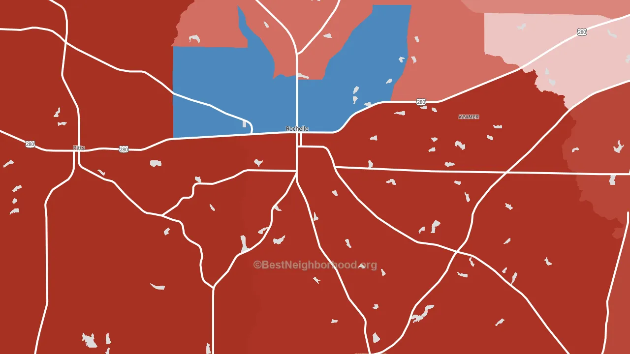 Rochelle, GA block-group political-lean map