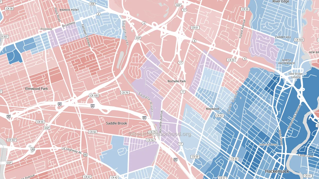 Rochelle Park, NJ block-group political-lean map