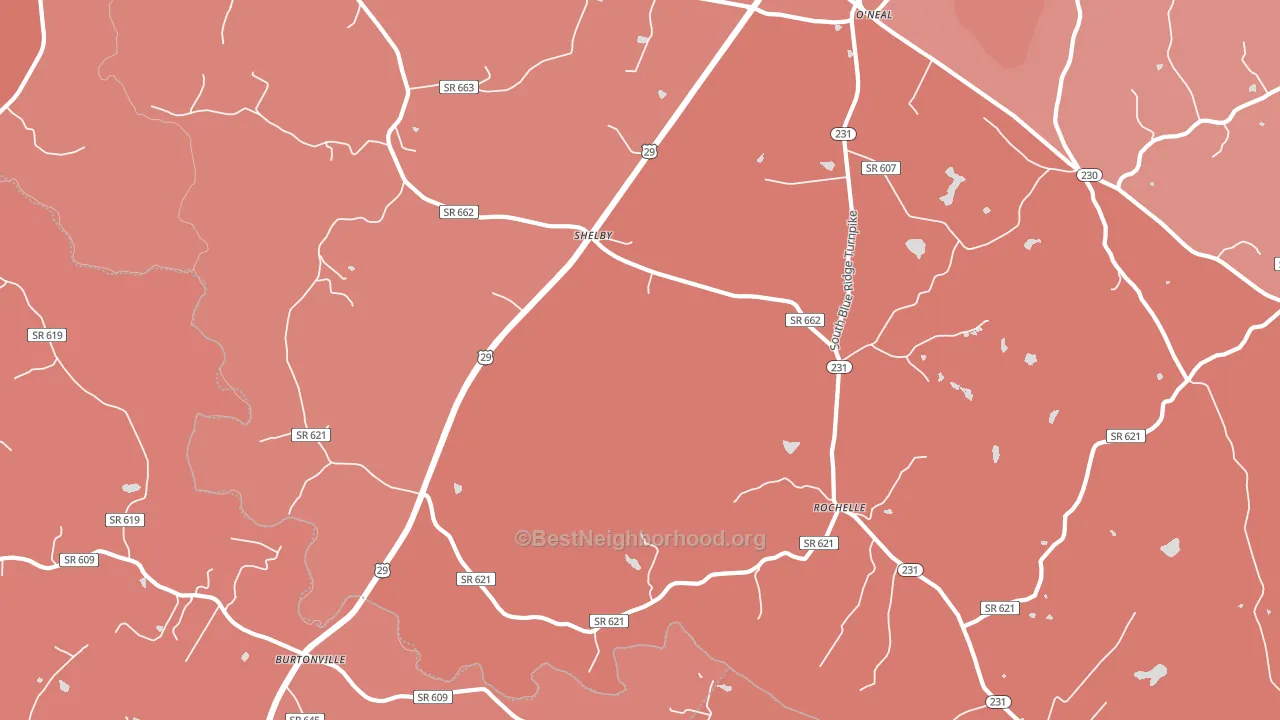 Rochelle, VA block-group political-lean map