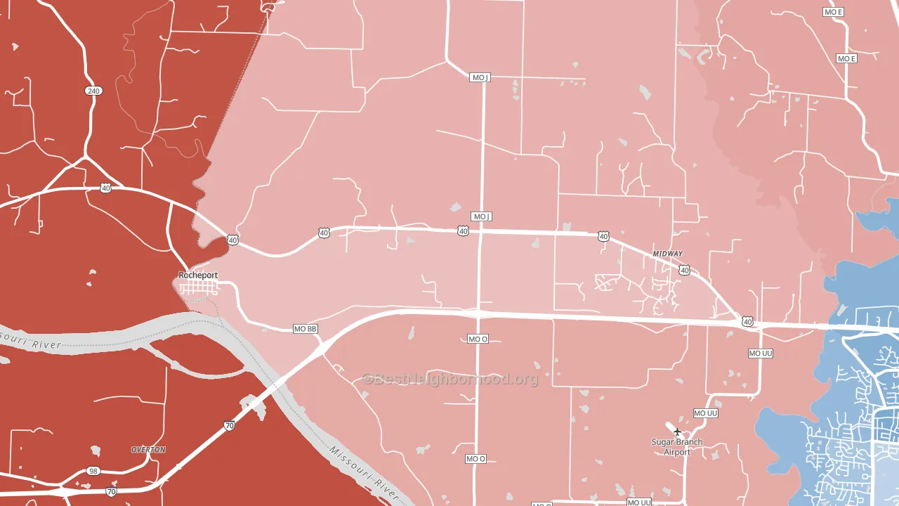 Rocheport, MO block-group political-lean map