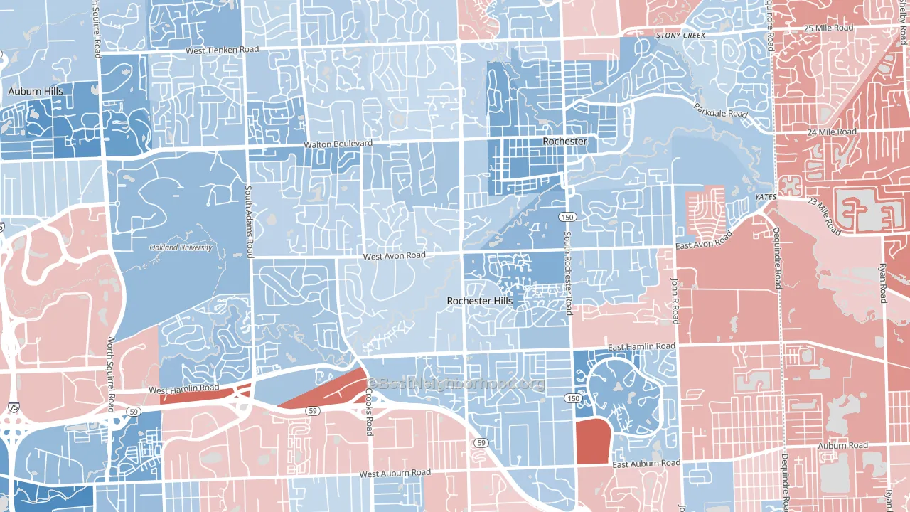 Rochester Hills, MI block-group political-lean map