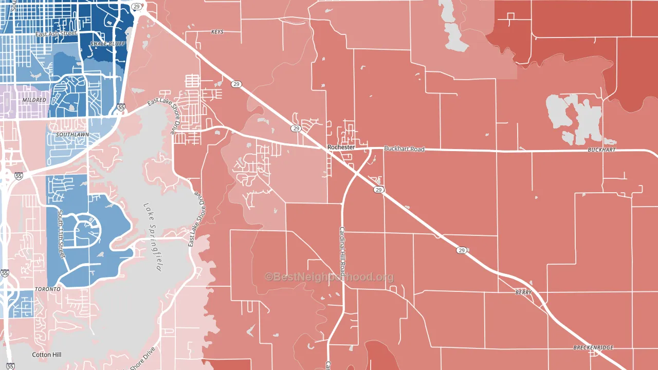 Rochester, IL block-group political-lean map