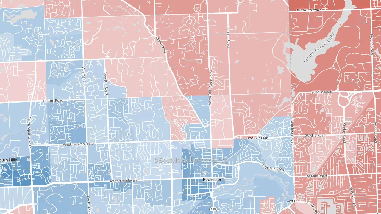Rochester, MI block-group political-lean map