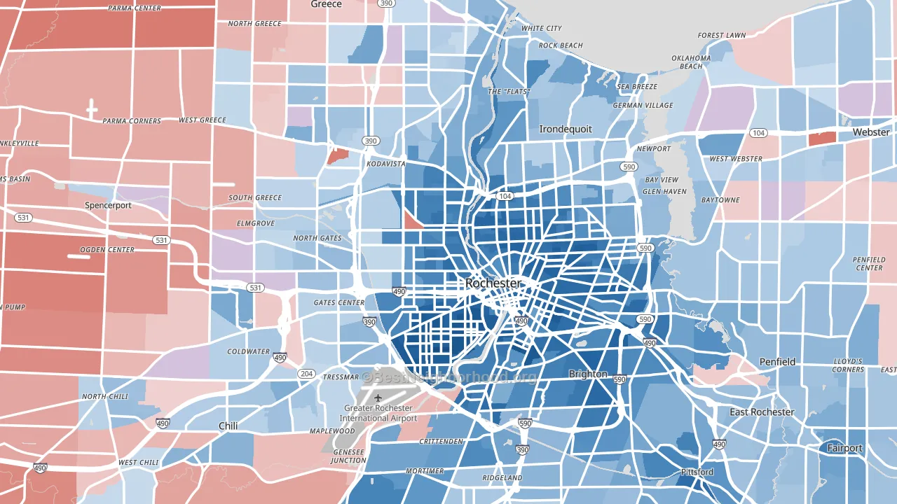 Rochester, NY block-group political-lean map