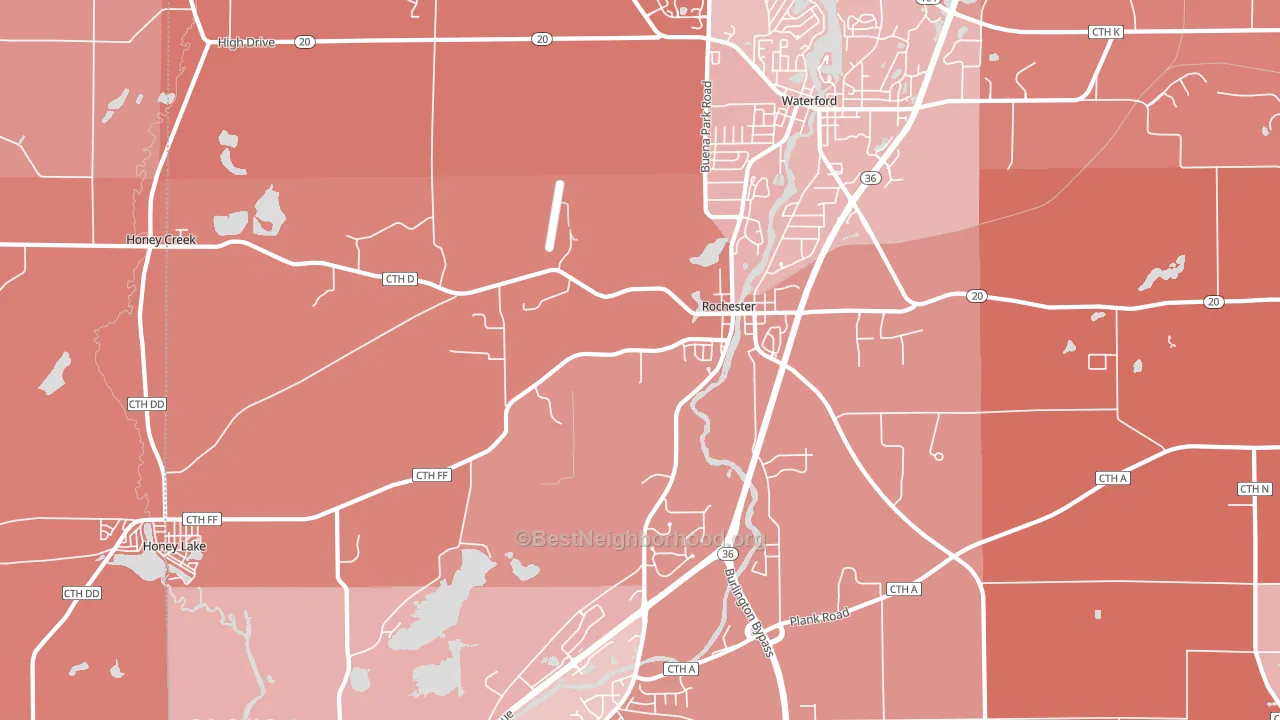 Rochester, WI block-group political-lean map