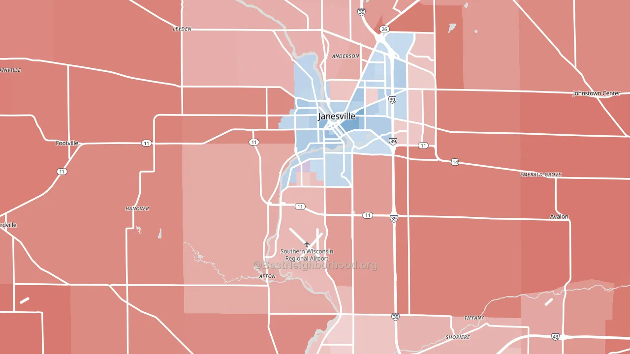 Rock County, WI block-group political-lean map