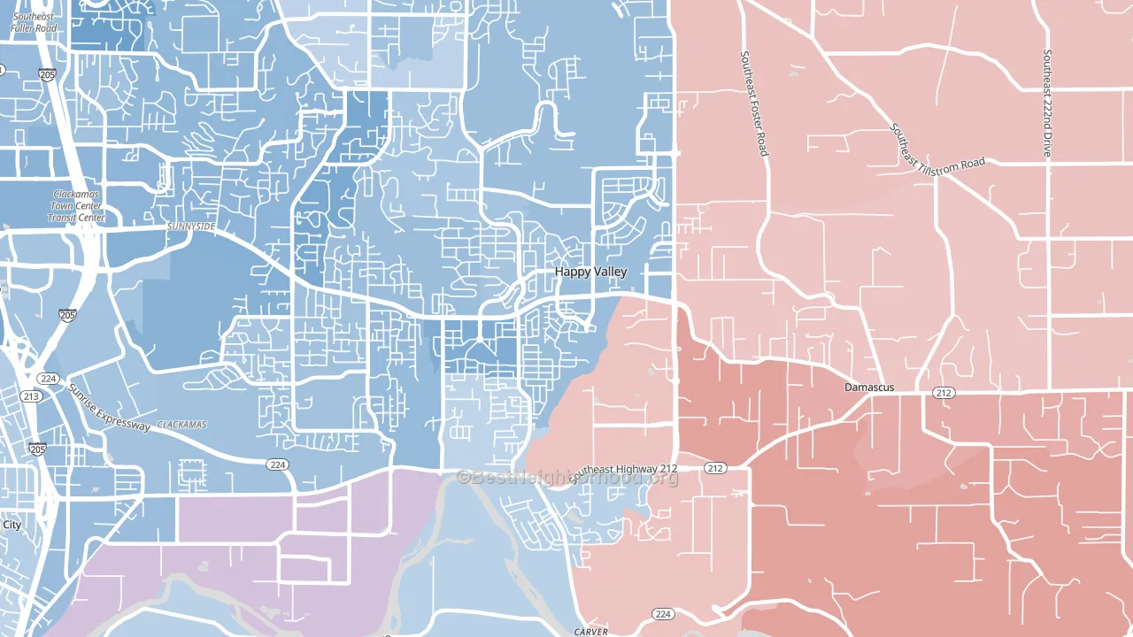Rock Creek, Clackamas, OR block-group political-lean map