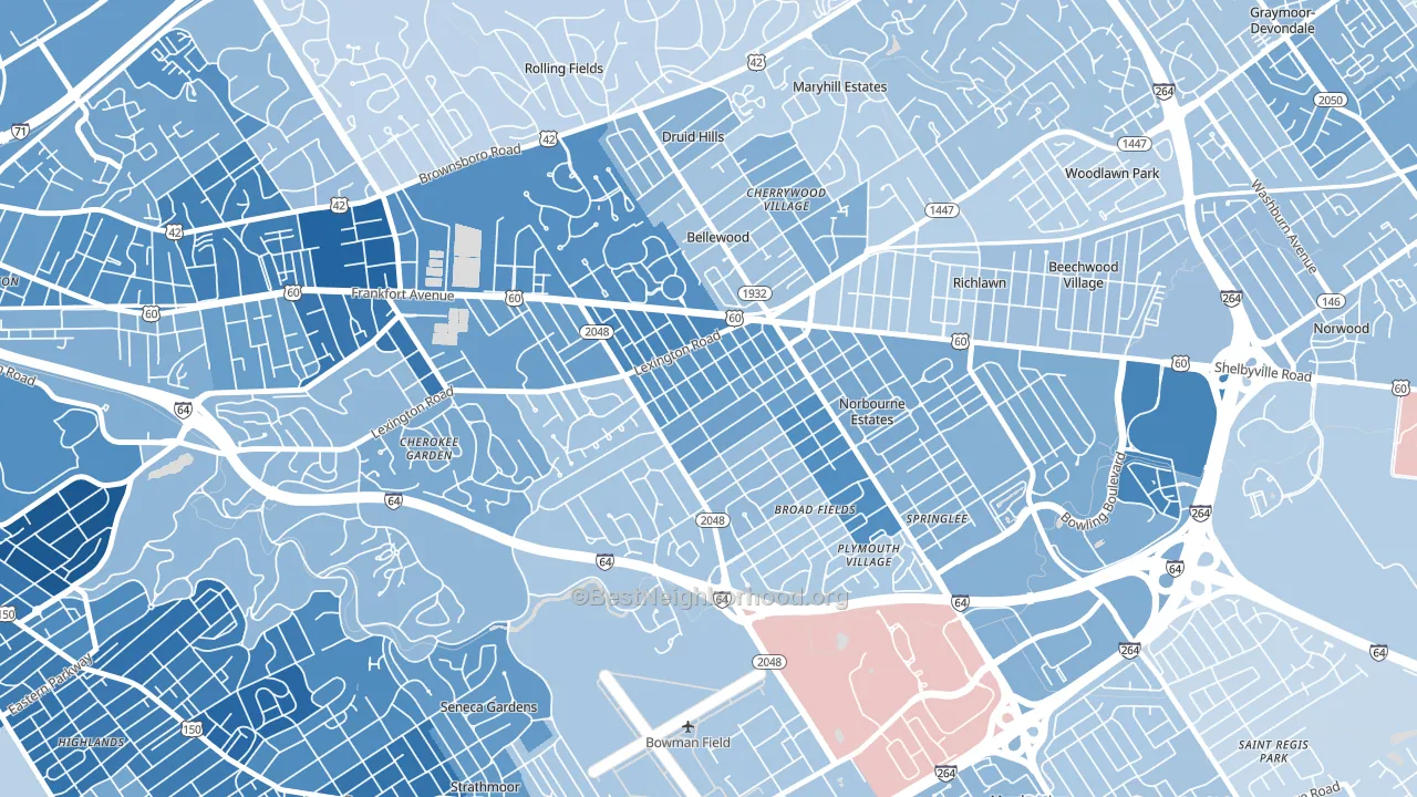 Rock Creek Lexington Road, Louisville, KY block-group political-lean map