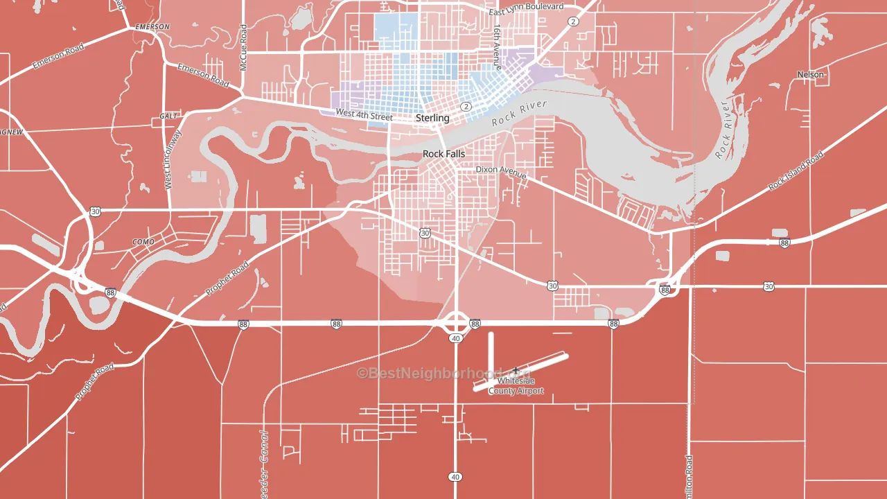 Rock Falls, IL block-group political-lean map