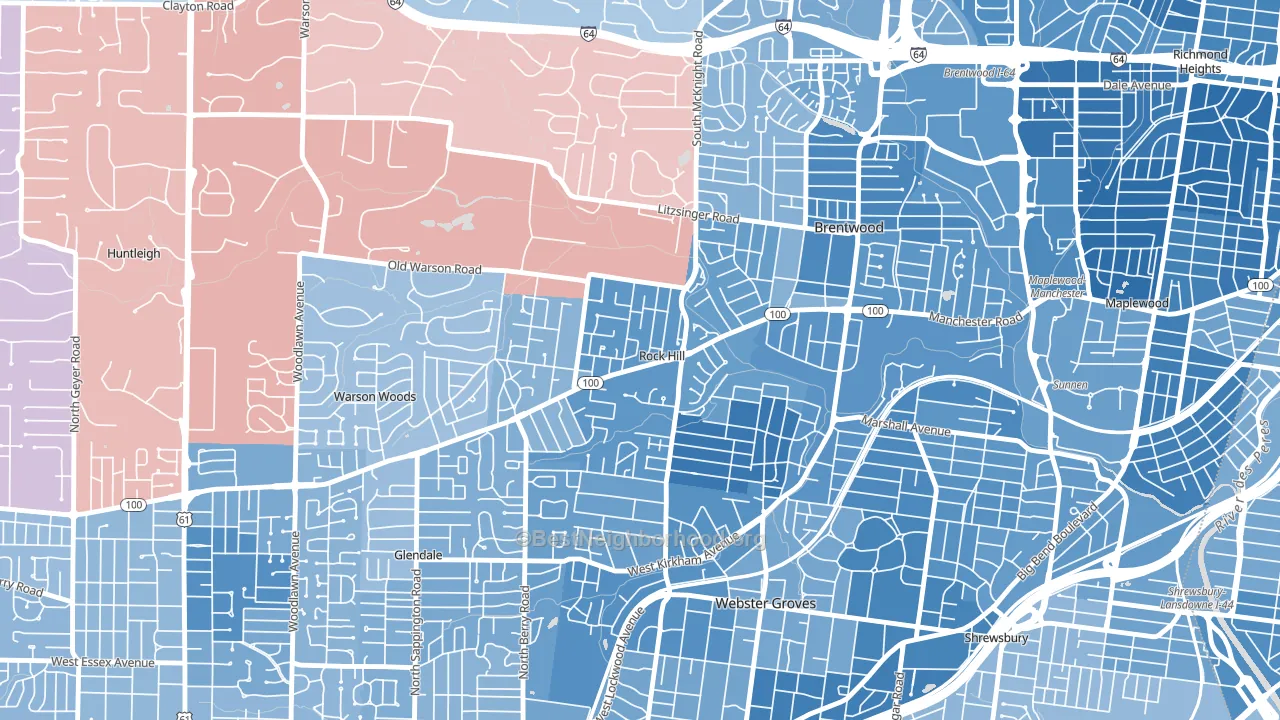 Rock Hill, MO block-group political-lean map