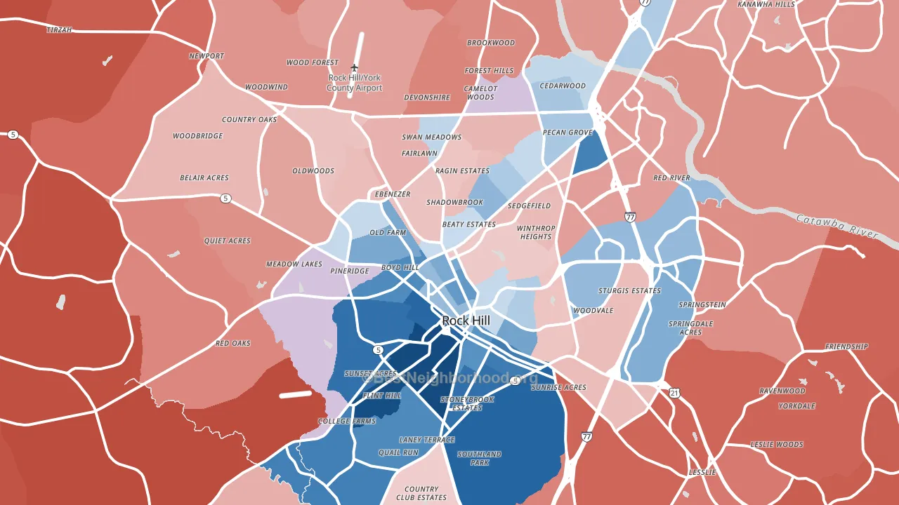 Rock Hill, SC block-group political-lean map