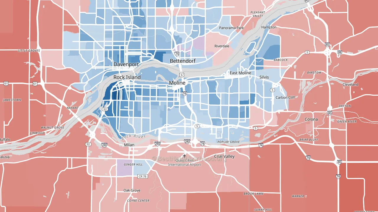 Rock Island County, IL block-group political-lean map