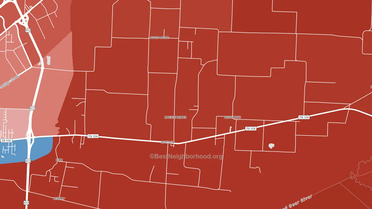 Rock Springs, TN block-group political-lean map