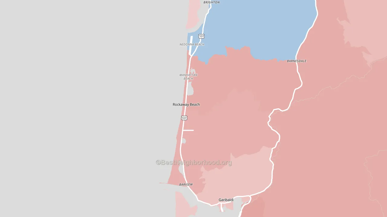 Rockaway Beach, OR block-group political-lean map