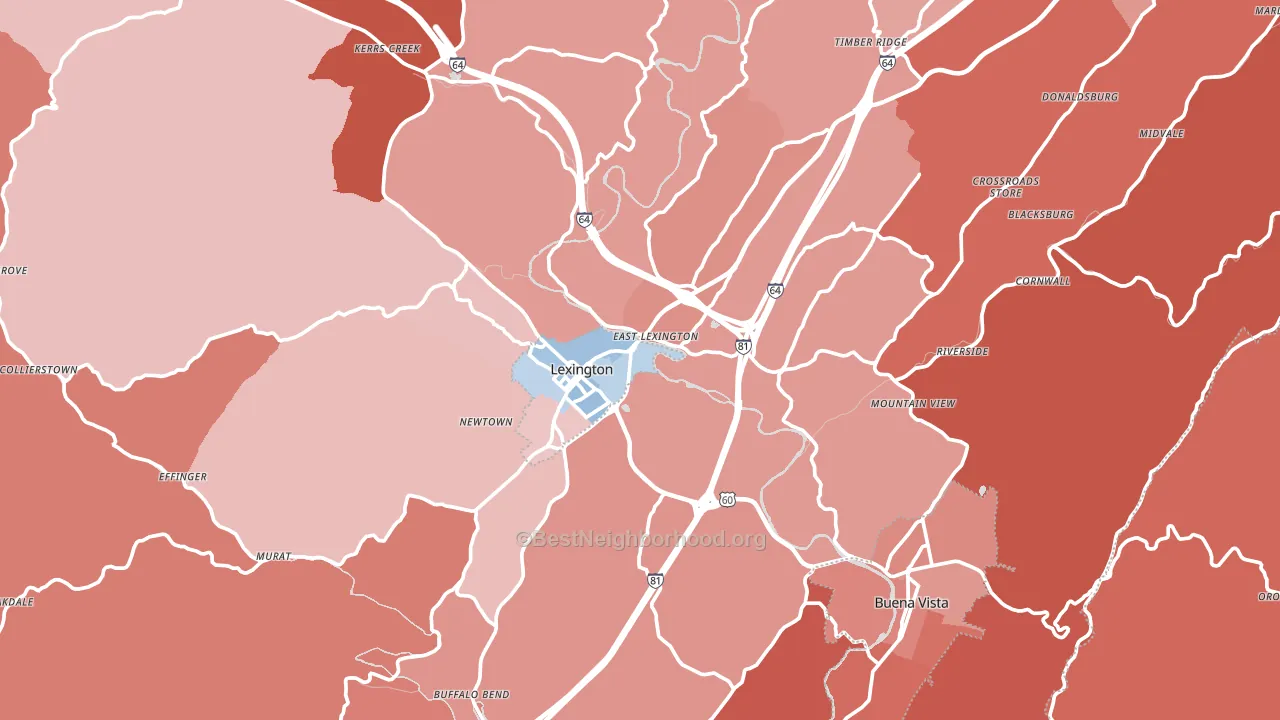 Rockbridge County, VA block-group political-lean map