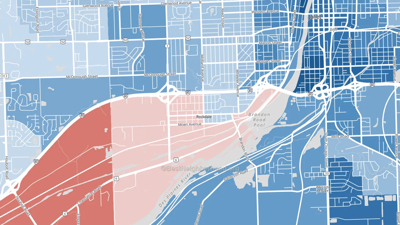 Rockdale, IL block-group political-lean map