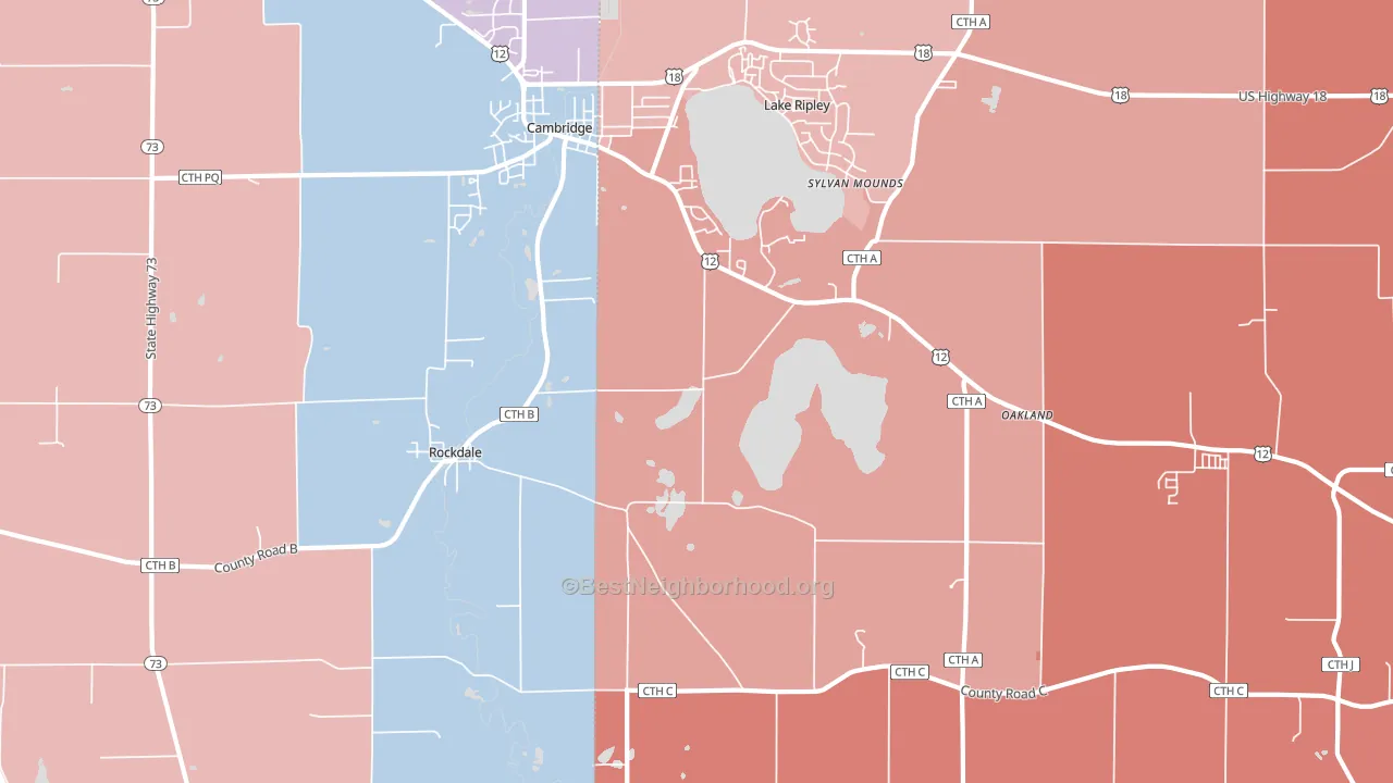 Rockdale, WI block-group political-lean map