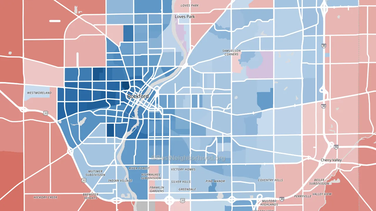 Rockford, IL block-group political-lean map