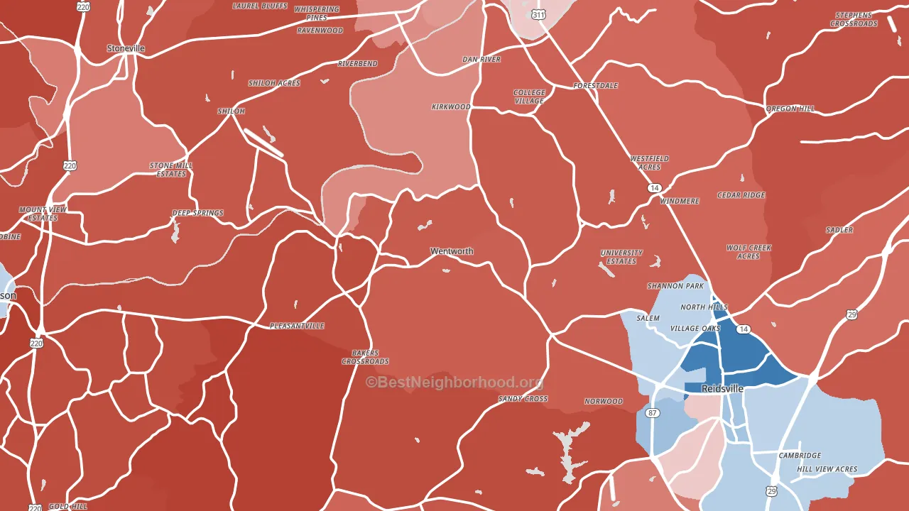 Rockingham County, NC block-group political-lean map