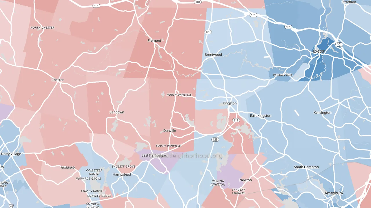 Rockingham County, NH block-group political-lean map