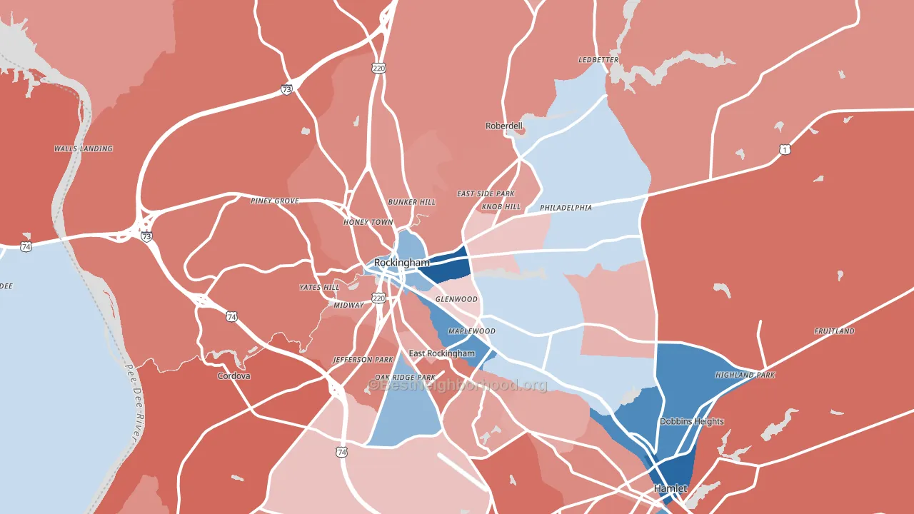 Rockingham, NC block-group political-lean map