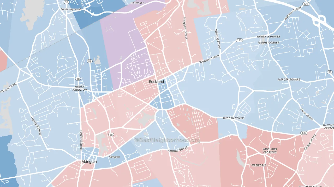 Rockland, MA block-group political-lean map