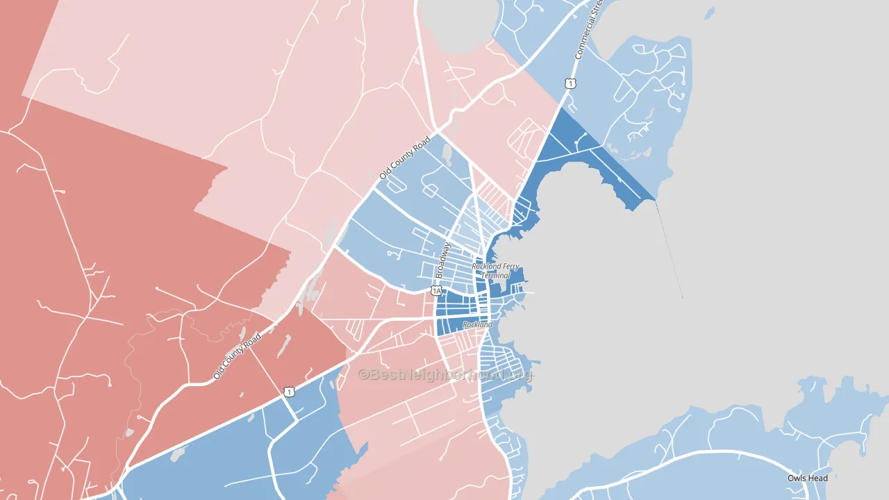 Rockland, ME block-group political-lean map