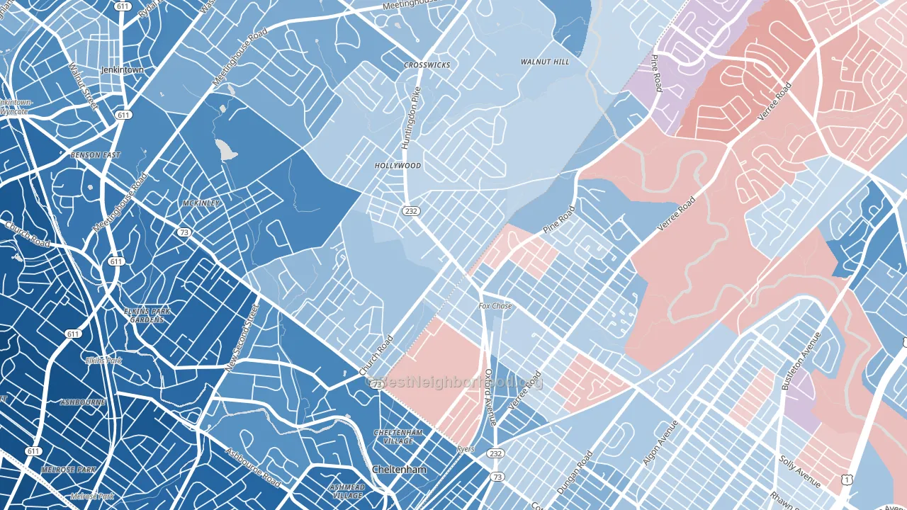 Rockledge, PA block-group political-lean map