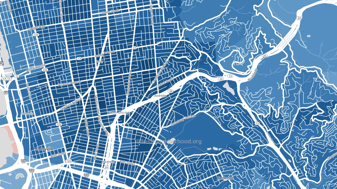Rockridge, Oakland, CA block-group political-lean map