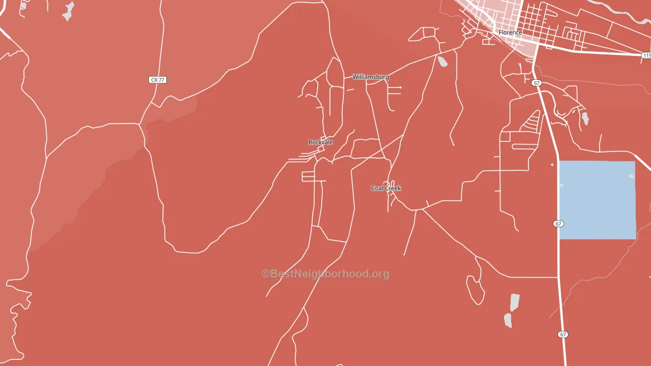 Rockvale, CO block-group political-lean map