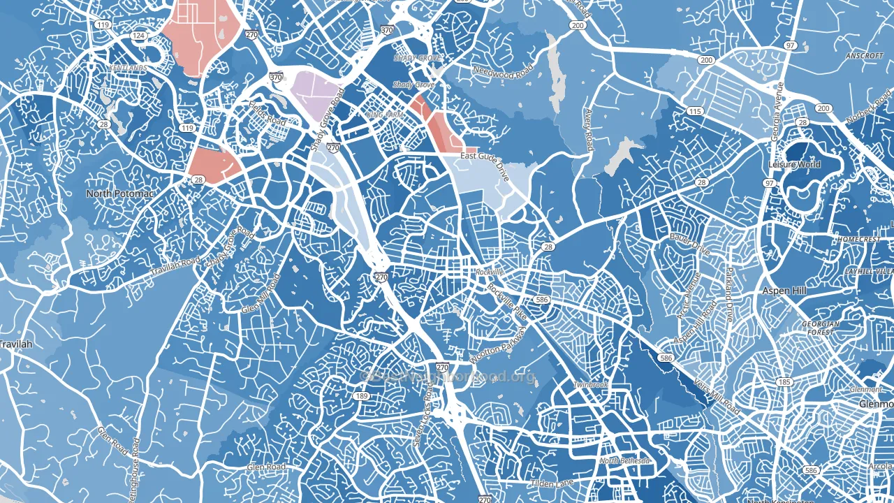 Rockville, MD block-group political-lean map