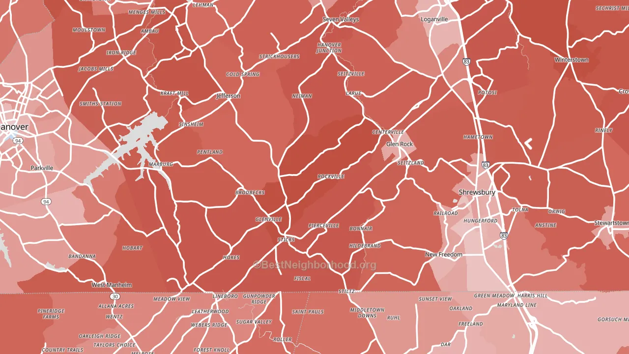 Rockville, PA block-group political-lean map