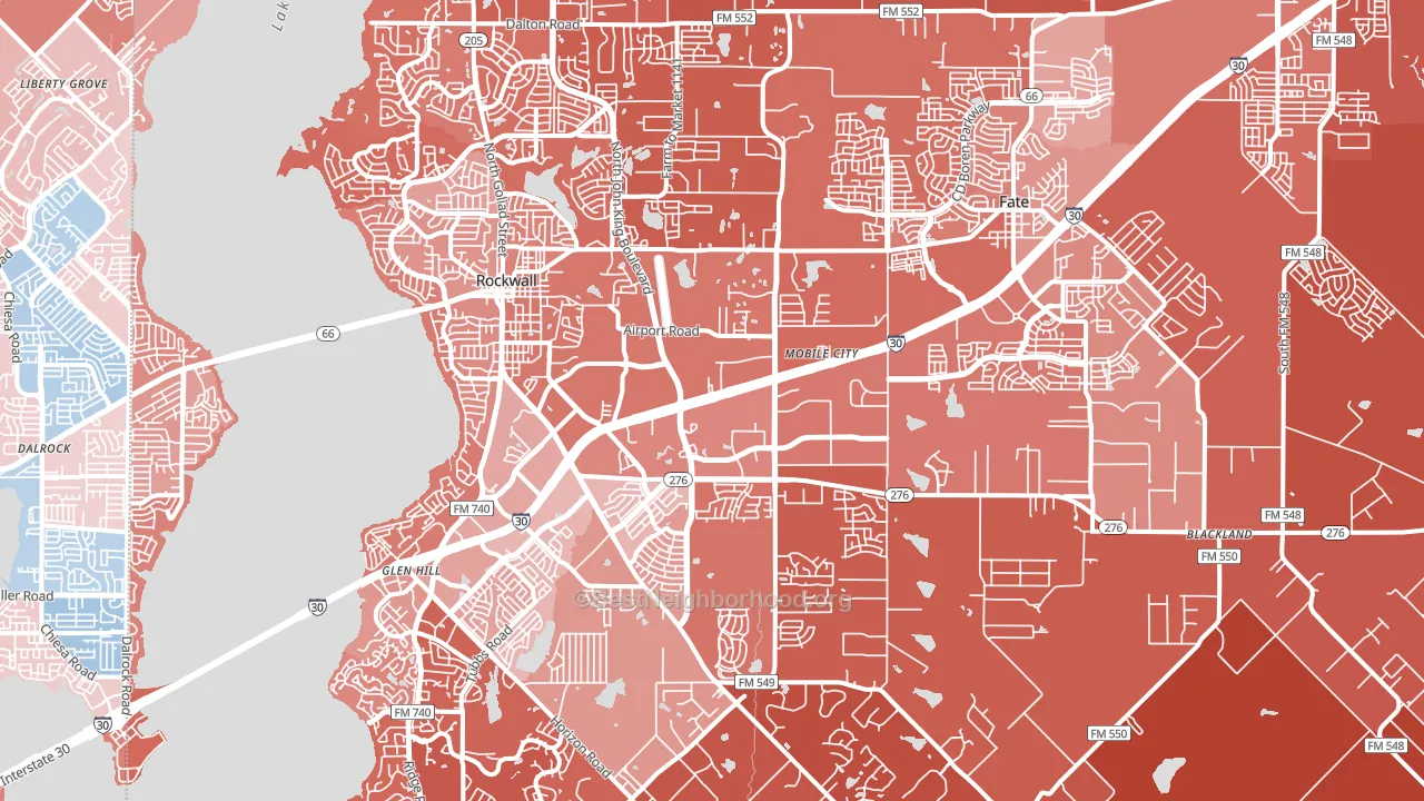 Rockwall County, TX block-group political-lean map