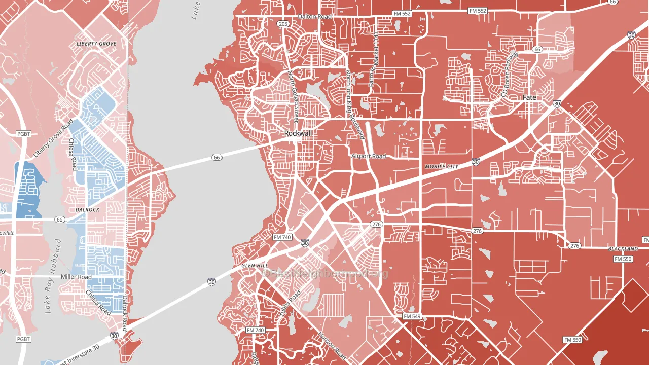 Rockwall, TX block-group political-lean map