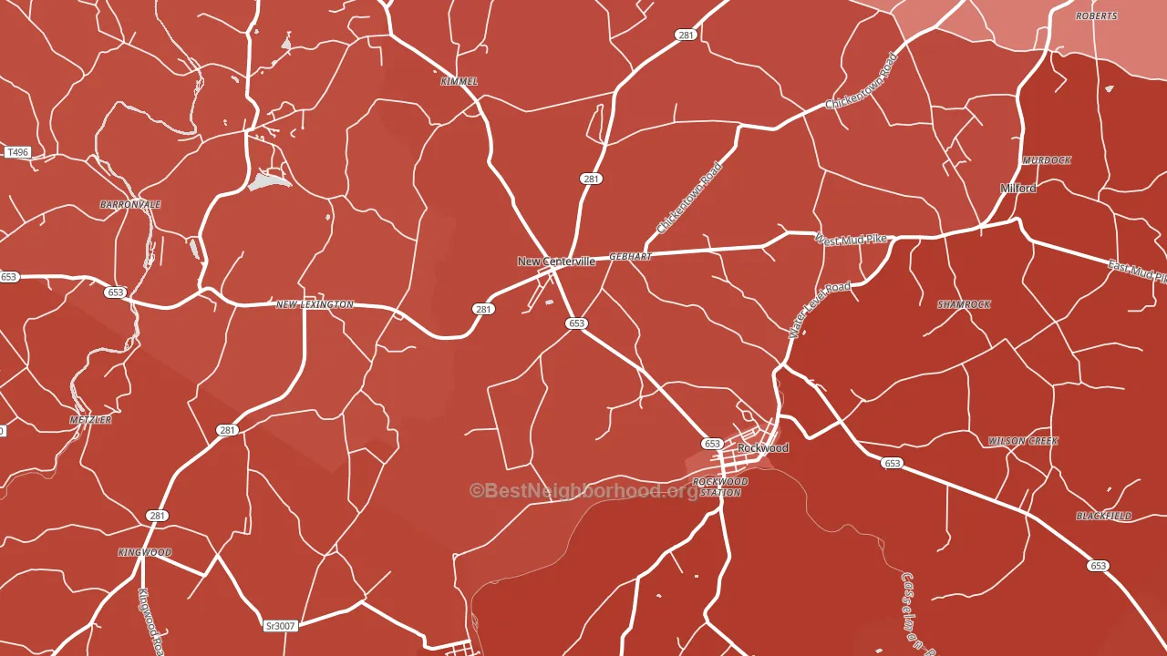Rockwood, PA block-group political-lean map