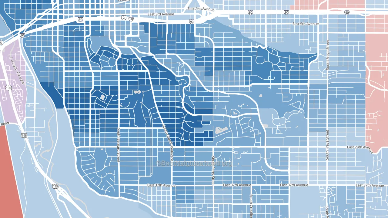 Rockwood, Spokane, WA block-group political-lean map