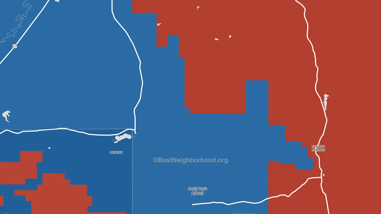 Rocky Boy, MT block-group political-lean map
