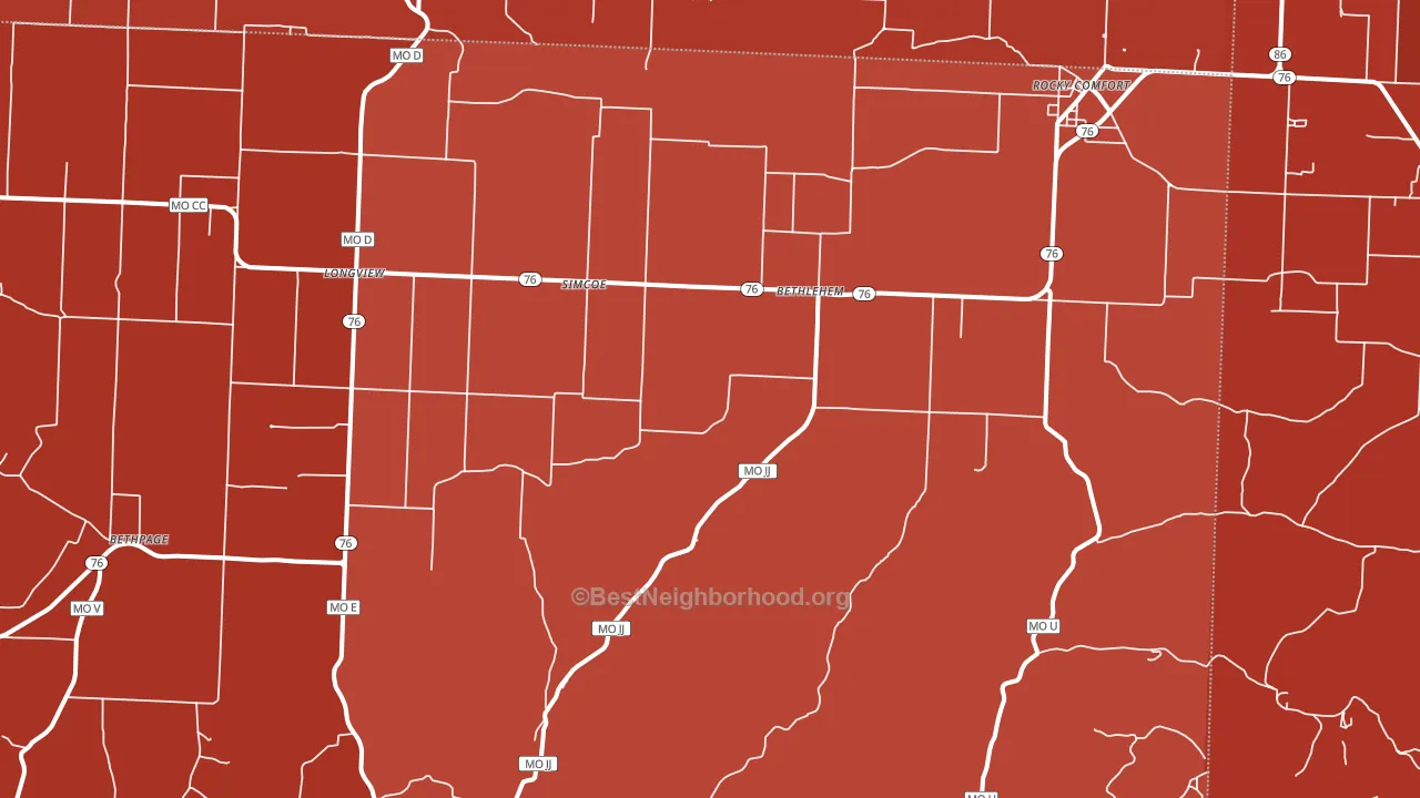 Rocky Comfort, MO block-group political-lean map