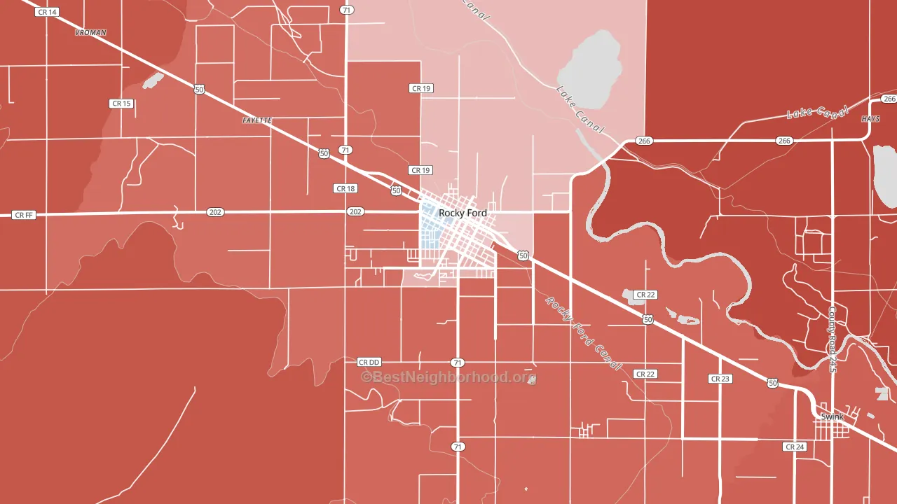 Rocky Ford, CO block-group political-lean map