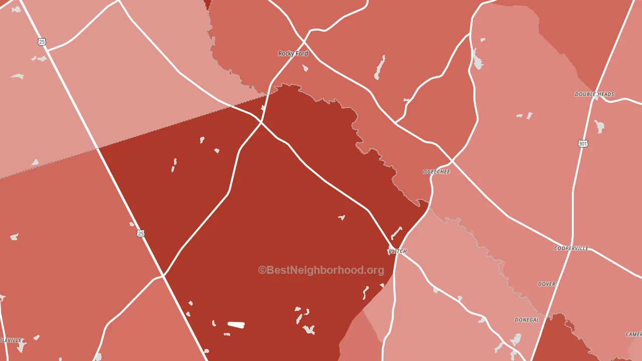 Rocky Ford, GA block-group political-lean map