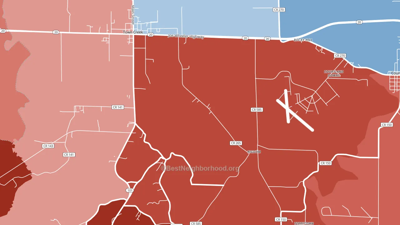 Rocky Hill, AL block-group political-lean map