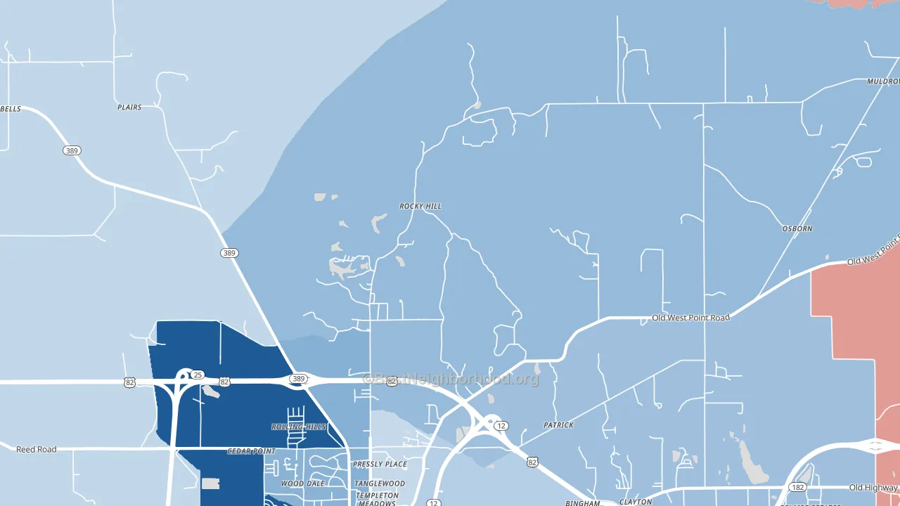 Rocky Hill, MS block-group political-lean map