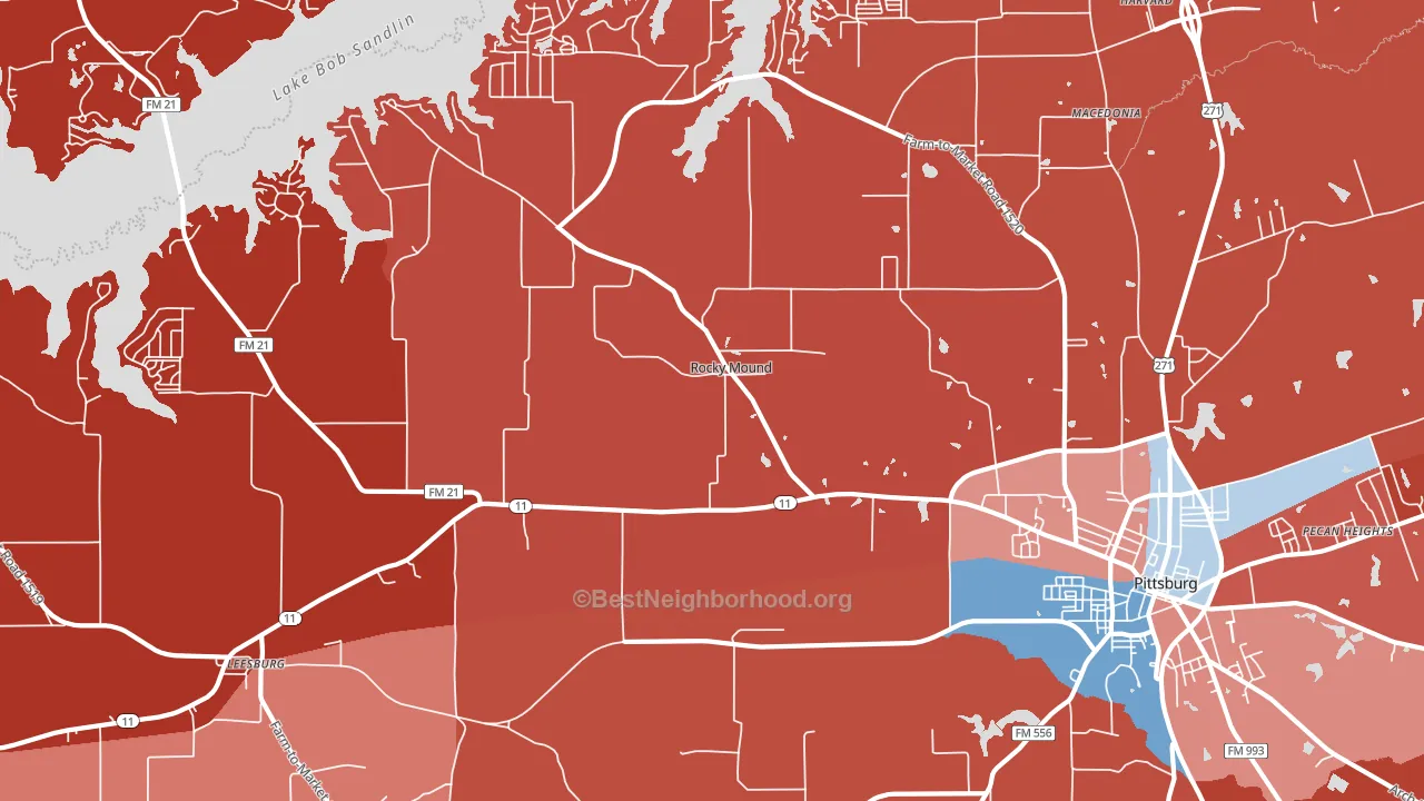 Rocky Mound, TX block-group political-lean map