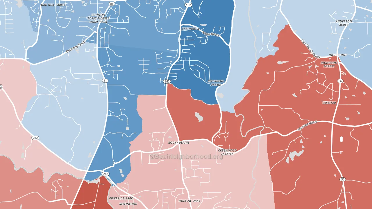 Rocky Plains, GA block-group political-lean map