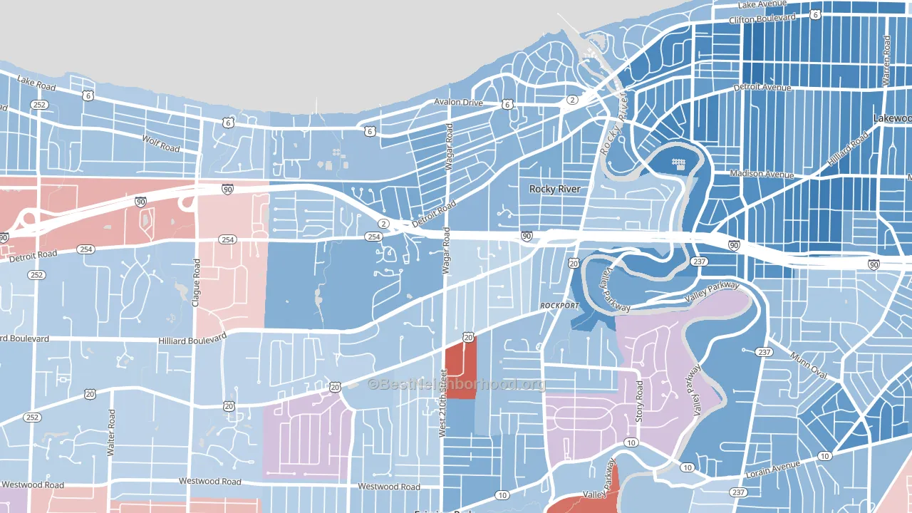 Rocky River, OH block-group political-lean map