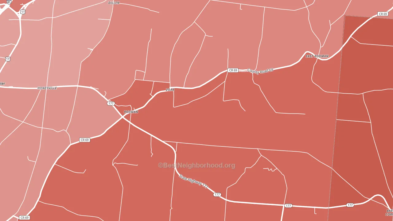 Rodman, NY block-group political-lean map