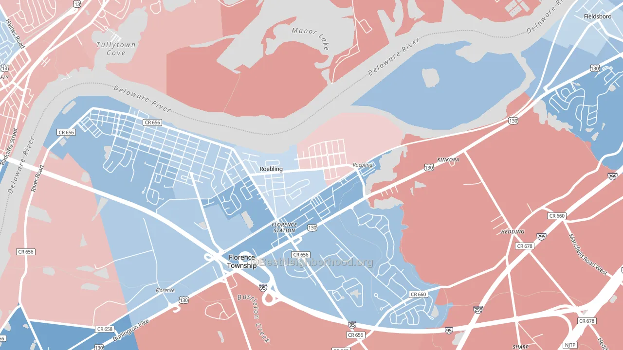Roebling, NJ block-group political-lean map