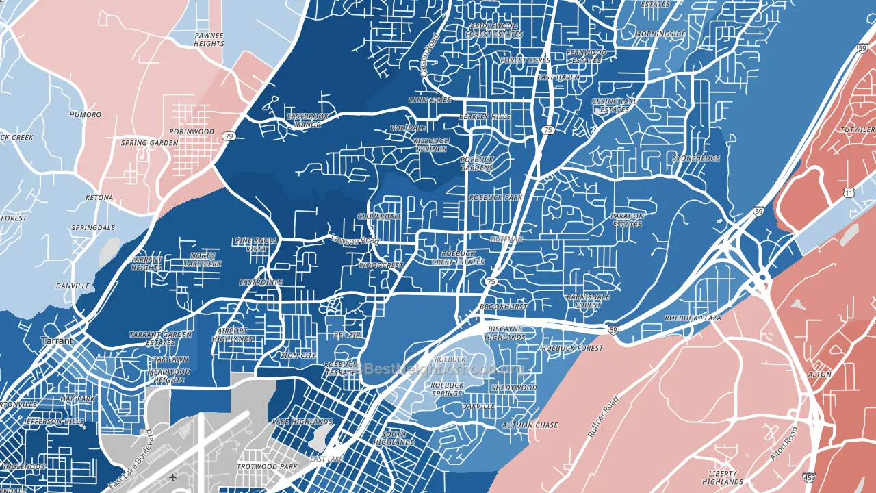 Roebuck, Birmingham, AL block-group political-lean map