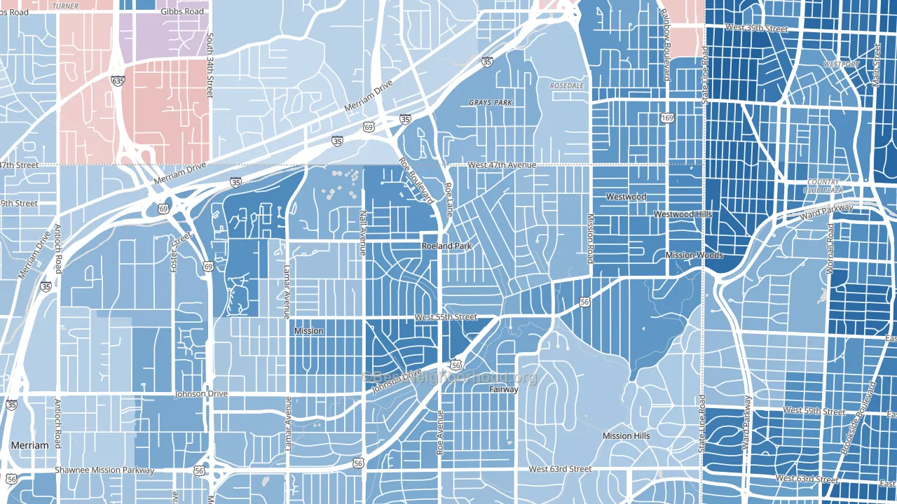 Roeland Park, KS block-group political-lean map